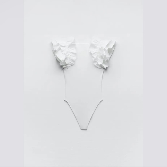 Zara White Ruffled Rib Bodysuit - Picture 8 of 16